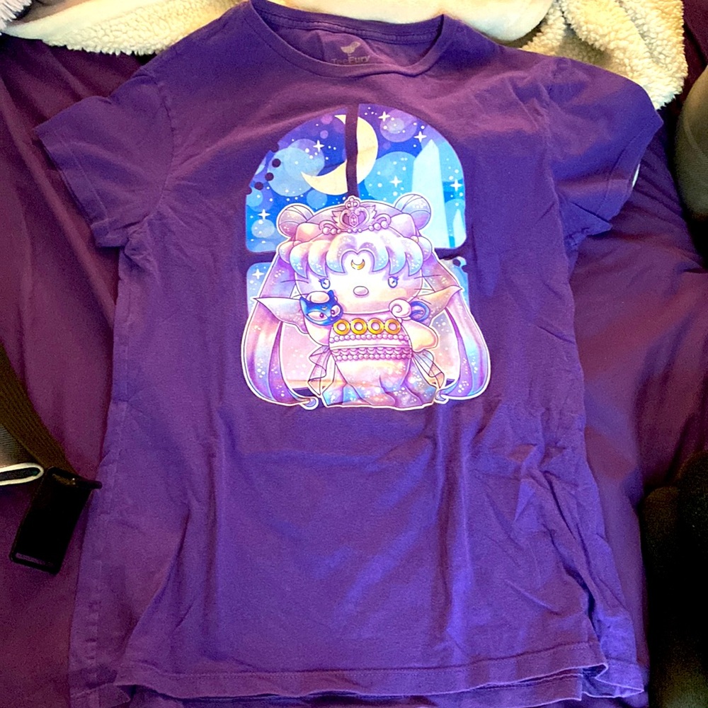 Tee fury sailor moon hello kitty mash up tee. XL soft and stretchy. Lightly use